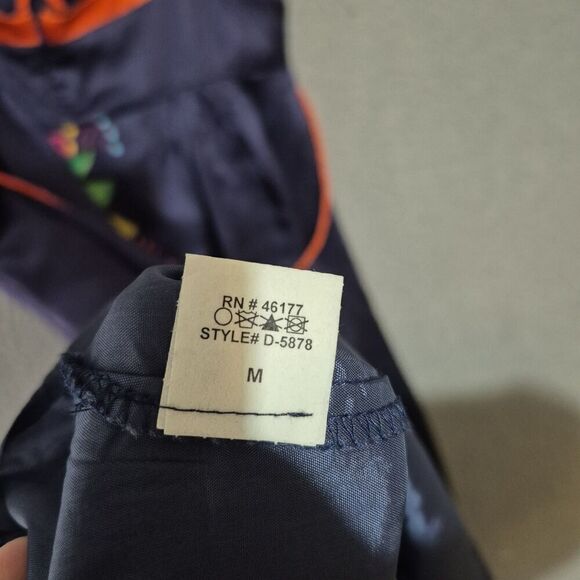 Y2K Voom by Joy Han Silk Women's Navy Orange Bird Floral Strappy Silk Dress M - Picture 4 of 6